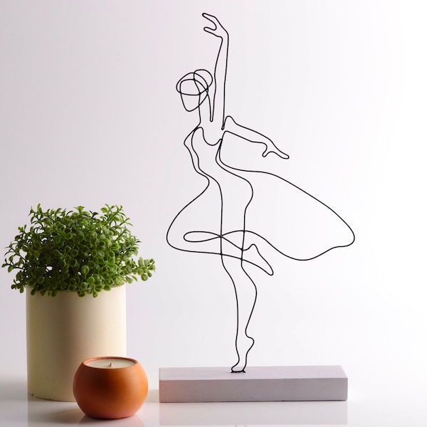 Wire Art Ballerina Wire Sculpture Figure Art Decor | Handmade Minimalist Metal Sculpture Abstract Line Art | Ballet Dancer Home Decor