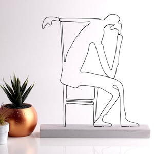 Living Room Decorating Idea, Thinking Man Wire Sculpture, Modern 3D Art 