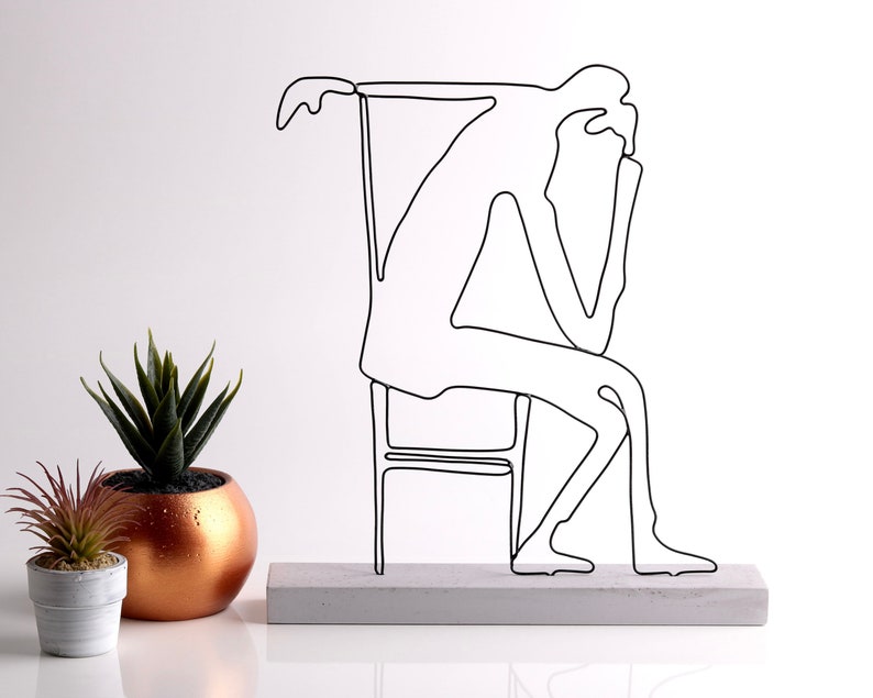 Thinker / Man Sculpture / Shelf Decor / Wire art / Metal Sculpture / Unique gift / Line art / Gift idea / Home Office Decor / Wire art image 1