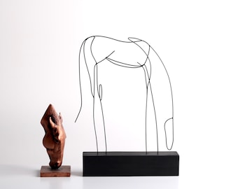 Handmade Abstract Horse Wire  Sculpture, Minimalist Metal Line Art Decor, Modern Equestrain Art