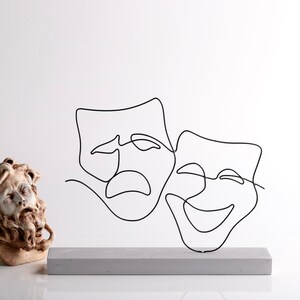 Theatre Mask Wire Sculpture / Shelf Decor / Tabletop Decor  / Wire art / Minimalist / Sculpture / Abstract Style / Home Decor / Office Decor
