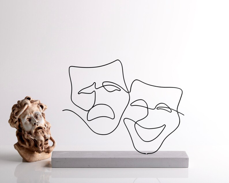 Theatre Mask Wire Sculpture / Shelf Decor / Tabletop Decor / Wire Art