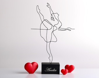 Handmade Ballerina Wire Sculpture: Modern Minimalist Metal Line Art Decor