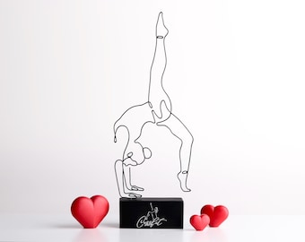 Yoga Wire Sculpture, Gymnastics Balance Statue, Pilates Fitness Decor, Handmade Abstract  Personalized Gym Gift