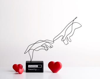 Creation of Adam Gift, Michelangelo Inspired Sculpture, God and Man Hands, Handmade Wire Statue