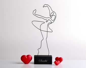 Personalized  Ballerina Line Art : Minimalist Metal Wire  Sculpture