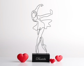 Handmade Ballerina Line Art : Minimalist Metal Wire  Sculpture