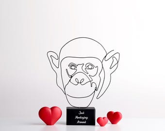 Monkey Wire Sculpture, Handmade Animal Decor, Funny  Line Art Sculpture