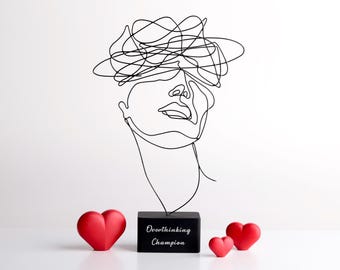 Overthinking Wire Sculpture, Abstract Face Art, Mental Health Decor  Line Art, Emotional Expression Statue