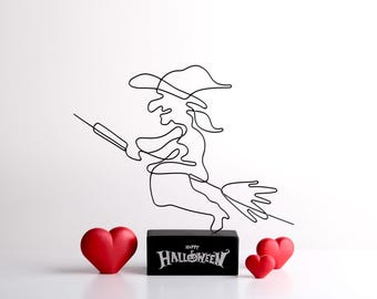 Halloween Witch Wire Sculpture, Handmade Abstract Witch Decor, Minimalist Metal  Art, Spooky Home Decoration,