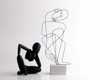 Picasso dessin au trait fil de fer, art en métal, sculpture abstraite de figure d'homme de style cubisme, acrobate moderne sur une ligne, cadeaux de Saint Valentin, décor noir