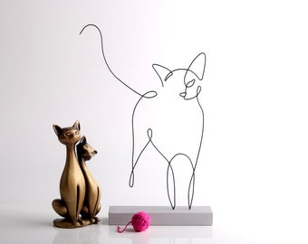 Sculpture en fil de chat, Décor d'étagère, Art filaire, Sculpture en métal, Déco de table, Décoration d'intérieur, Sculpture abstraite, Art moderne, décoration de bureau, cadeau