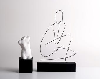 Handmade Abstract Woman Wire Sculpture, Minimalist Metal Line Art Decor, Modern Female Figure,