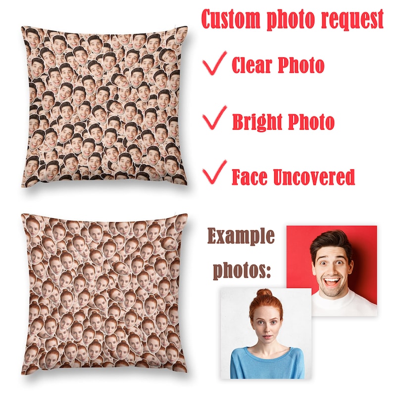 Custom Funny Face Pillow Cover, Multi-Face Pillowcase, Personalized Plush Couple Pillow Cover, Custom Birthday/Anniversay Gifts zdjęcie 3