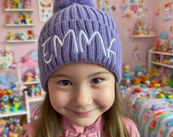 Personalized Embroidered Kids Beanie: Custom Name Patch, Handmade