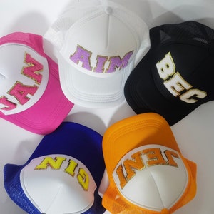 Sombrero de camionero con parche de chenilla personalizado, sombrero de parche de chenilla personalizado, gorras personalizadas, gorra de béisbol, sombrero de camionero con espalda de malla, sombrero de 5 paneles