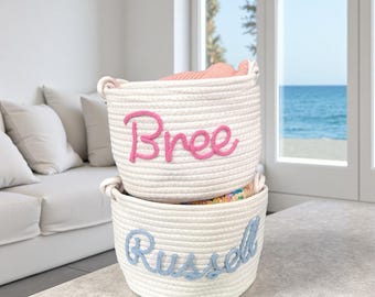 Personalized Rope Cotton Baby Basket: Newborn Gift, Toy Storage