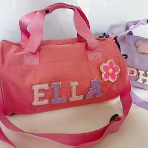Personalisierte Chenille Brief Tanztasche für Mädchen, Reisetasche für Kinder, Reisetasche Weekender Bag, wasserdichte Tanztasche aufgenäht