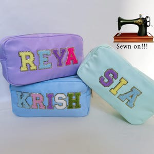 Personalized Nylon pouch, chenille patch Cosmetic bag, Nylon pouch with patches, pouch with patches , Travel Cosmetic bag, Bridesmaid gift