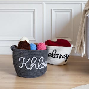 Personalized cotton rope handmade basket, customized baby name gift, baby shower gift, baby basket, toy basket