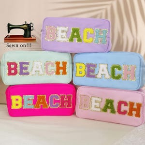 Custom Nylon pouch, Personalized Cosmetic bag, Nylon pouch with patches, pouch with patches , preppy Cosmetic bag, chenille patch
