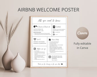 Airbnb Welcome Sign for Hosts / Fully Editable in Canva / Airbnb Template / House Rules