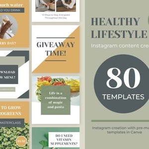 80 Instagram Post & Story Templates, Healthy Lifestyle, Fully Editable in Canva, Social Media Creator, Instagram Highlights