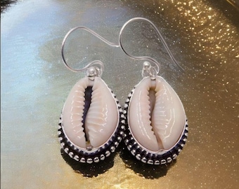 Sterling Silver Cowrie Shell Earrings: Handmade Seashell Jewelry