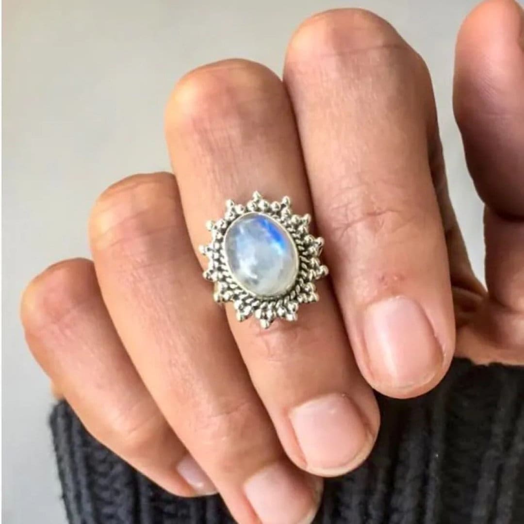 Handmade Moonstone Ring, Exquisite Designer Jewelry, 925 Silver Band