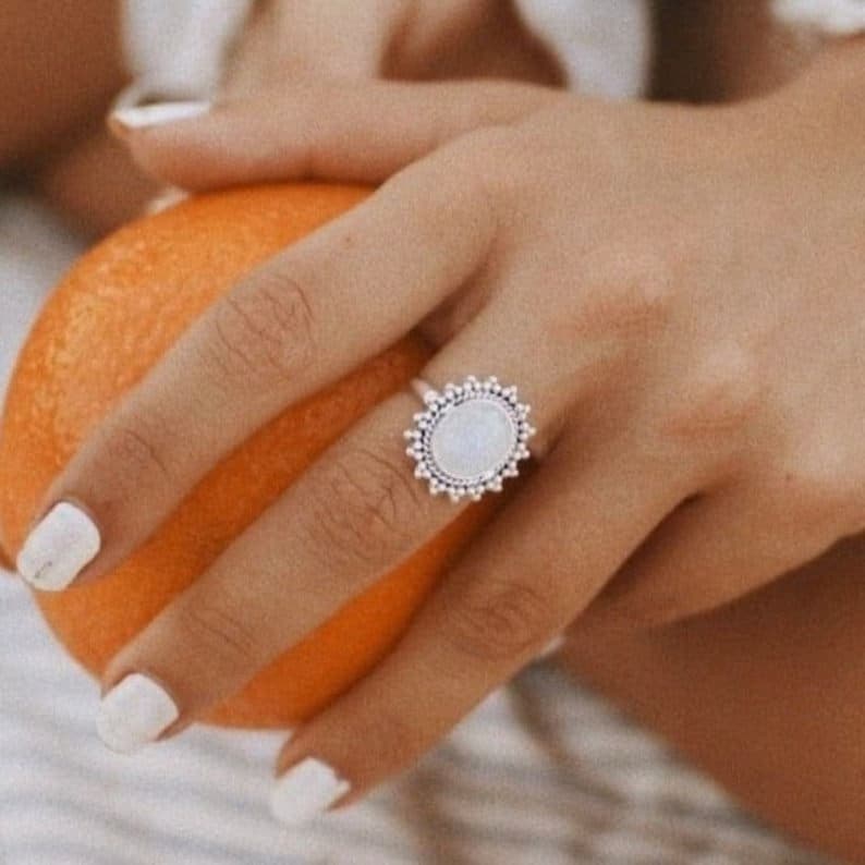 Handmade Moonstone Ring, Exquisite Designer Jewelry, 925 Silver Band