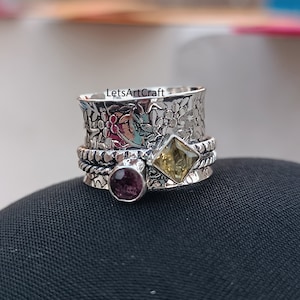 Amethyst Ring, Citrin Ring, Handgemachter Ring, Edelstein Ring, 925 Silber Sterling Ring, Amethyst Schmuck, Hübscher Ring, Spinner Ring, Geschenk Ring
