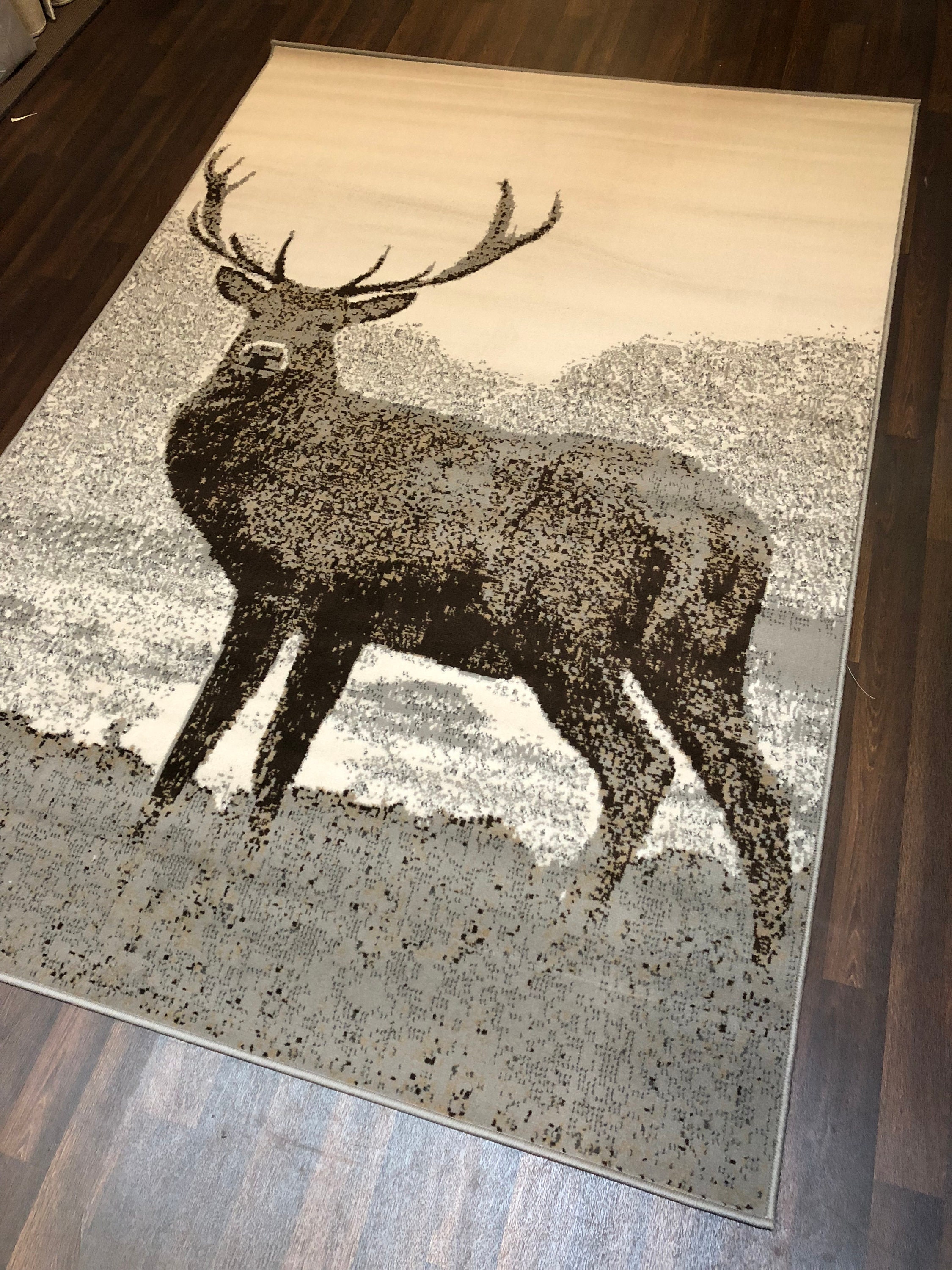 Hessian/woven Backed Grey Full Body Stag Design Rug, 120cm X 170cm