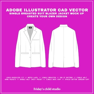 Chaqueta de traje de un solo pecho - Solapa de muesca - SVG - Boceto plano vectorial CAD para Adobe Illustrator (AI) - Dibujo técnico - Editable