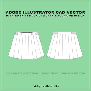 Women's Pleated Mini Skirt SVG CAD Vector Flat Sketch for Adobe ...