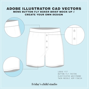 Mens Button fly Boxer Briefs - SVG - CAD vector flat sketch for Adobe Illustrator (AI) - Menswear - Technical drawing - editable