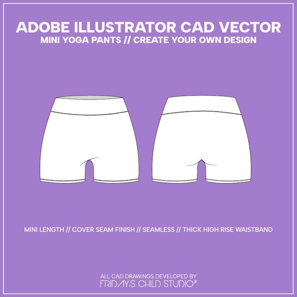 Yoga Hot Pants / shorts - SVG - CAD Vector flat sketch for Adobe Illustrator - Activewear - editable