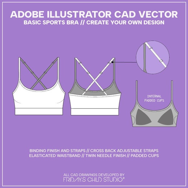 Basic Sports Bra - SVG - CAD Vector flat sketch for Adobe Illustrator - Activewear - editable