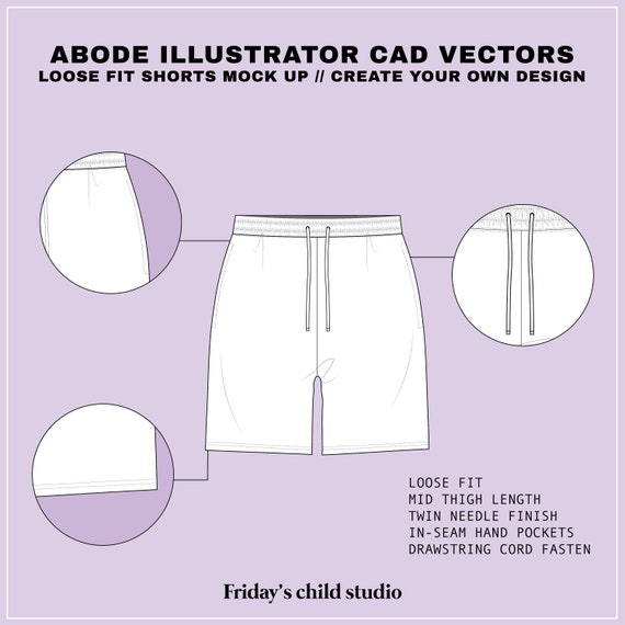 Loose Fit Shorts SVG CAD Vector Flat Sketch for Adobe - Etsy