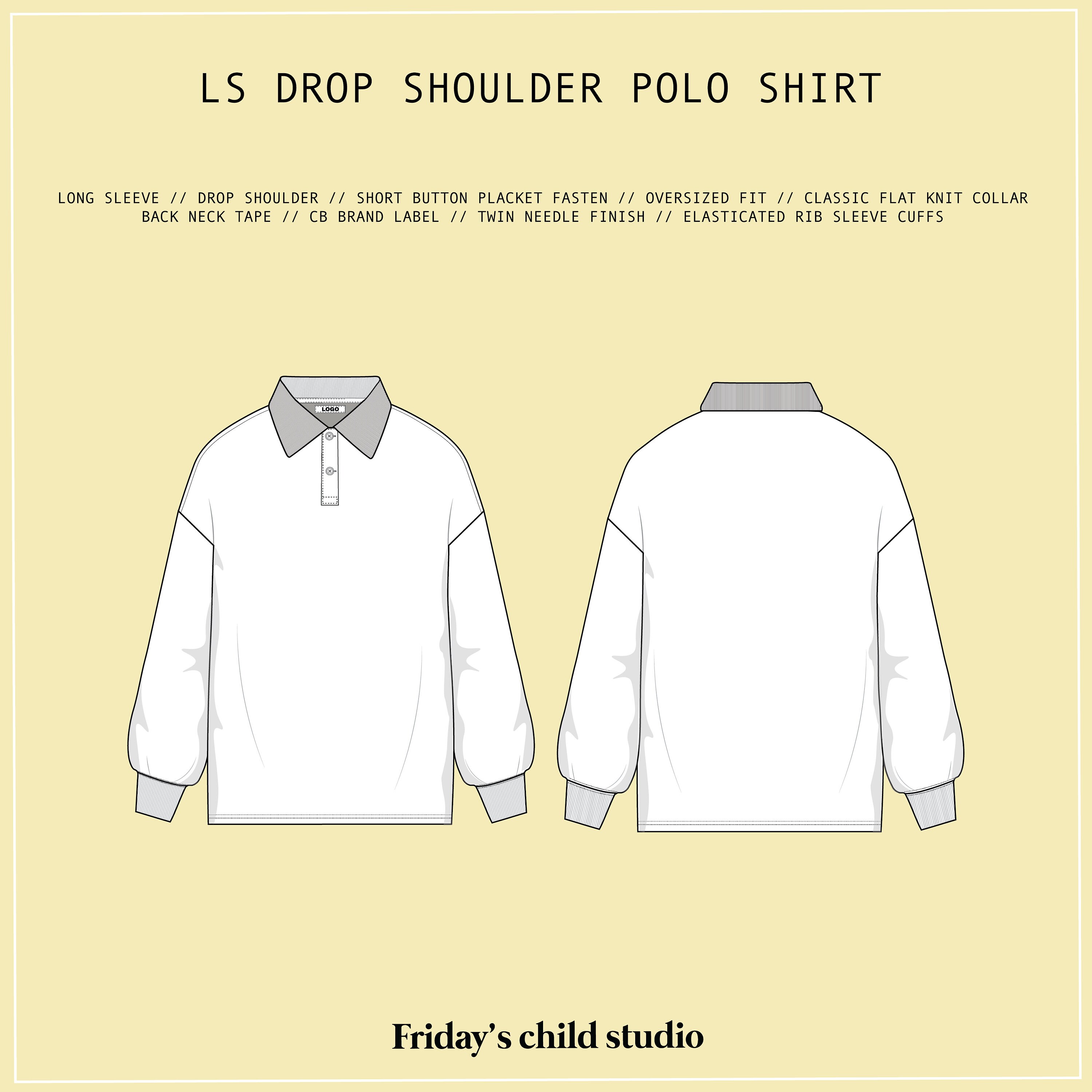 トップス Beck and call dot vector long kint polo Long Sleeve Drop Shoulder Polo Shirt - SVG - CAD Vector Flat