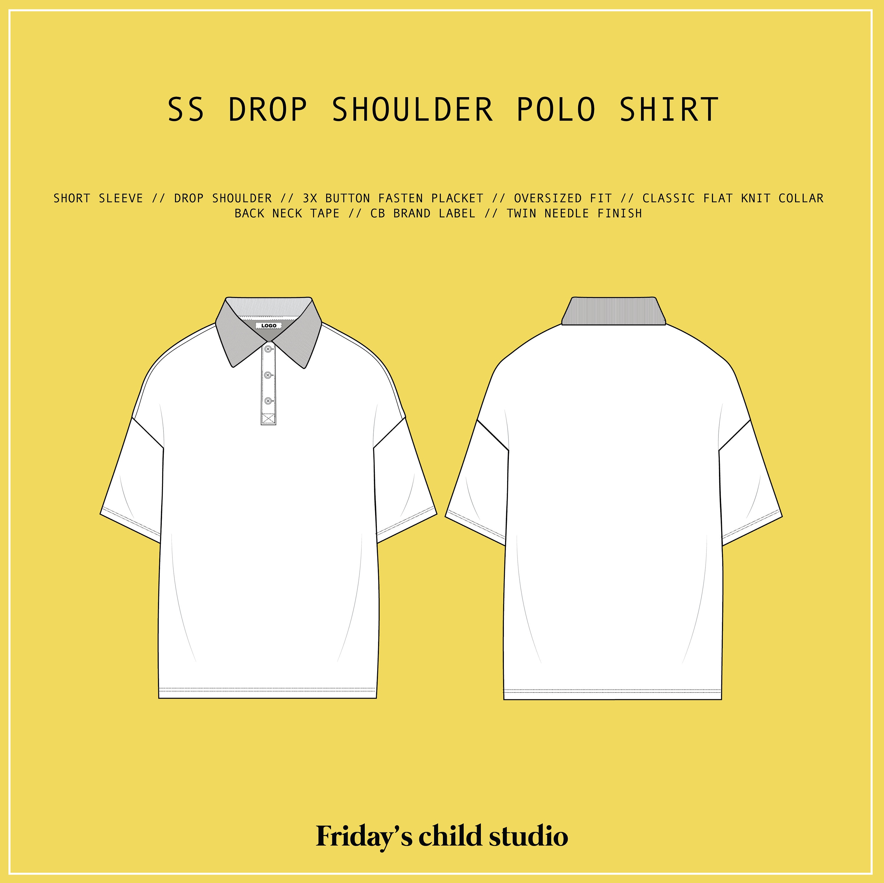 Drop Shoulder Oversized Polo Shirt - SVG - CAD Vector Flat Drop Shoulder Oversized Polo Shirt - SVG - CAD Vector Flat
