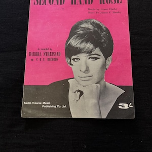 Second Hand Rose – Barbra Streisand, Notenblatt von 1965 – rosafarbenes Cover mit Porträtmotiv – Musik-Ephemera von Keith Prowse