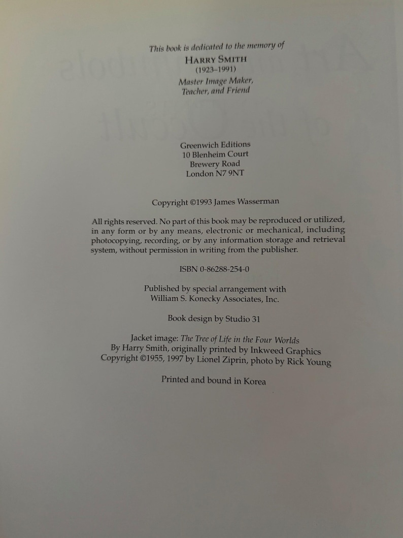 May include: A book page with text dedicated to Harry Smith (1923-1991), a Master Image Maker, Teacher, and Friend. The text includes the publisher's information, copyright details, and ISBN.