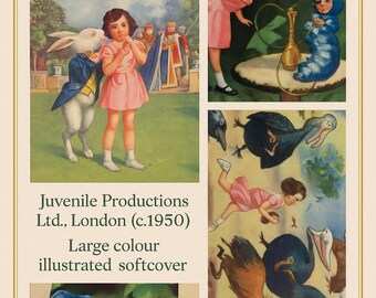 Vintage-Taschenbuchausgabe von Alice im Wunderland – Farbillustrationen aus den 1950er Jahren