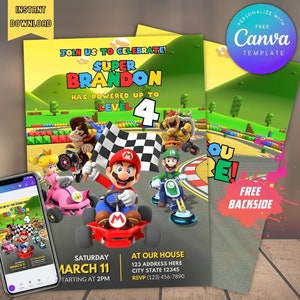 Editable Super Mario Kart Birthday Party Invitation Digital | Printable ...