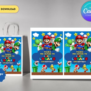 Super Mario Etiketten für Gastgeschenke | Mario Gunst Tasche | Super Mario | Mario Bros Etiketten | Kindertüten | Geschenktüten | Goodie Bag