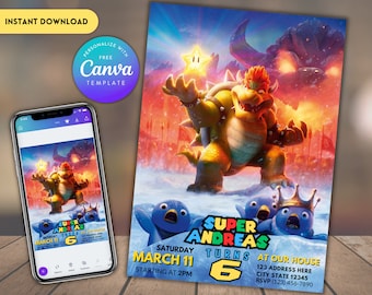 Bowser Birthday Invitation: Super Mario Party, Printable Template (Digital Download)