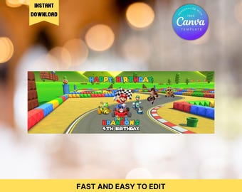 Editable Super Mario Kart Birthday Banner, Mario Birthday Party Favor – Bros Brothers Birthday Printable Templates