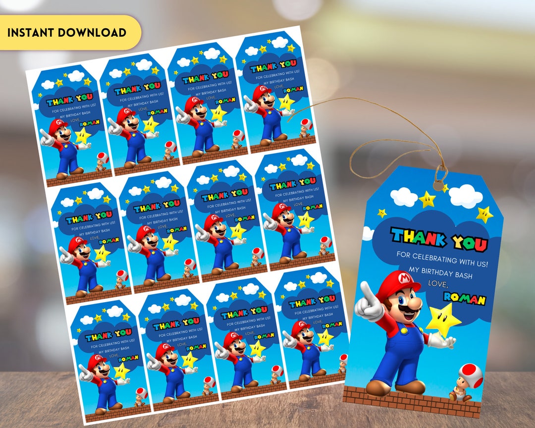 Super Mario Thank You Tag Printable Mario Birthday Favor Tag Mario ...