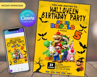 Editable Super Mario Halloween Birthday Invitation (Digital Download)