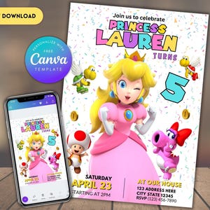 Princess Peach Birthday Invitation: Editable Mario Party Template (Digital)